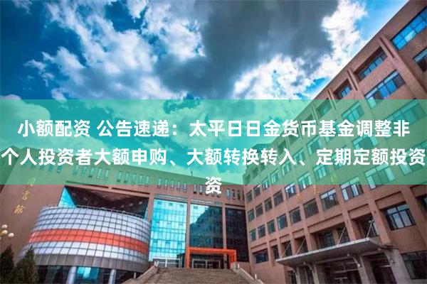 小额配资 公告速递：太平日日金货币基金调整非个人投资者大额申购、大额转换转入、定期定额投资
