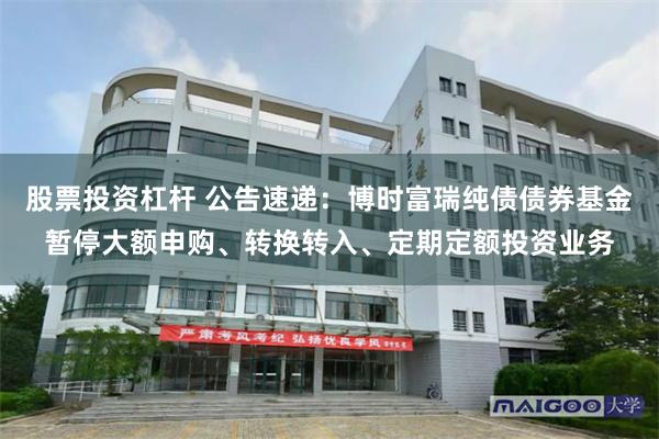 股票投资杠杆 公告速递：博时富瑞纯债债券基金暂停大额申购、转换转入、定期定额投资业务